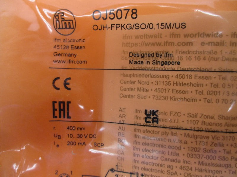 IFM ELECTRONIC OJ5078 OJH-FPKG/SO/0,15M/US 10-30VDC NSMP