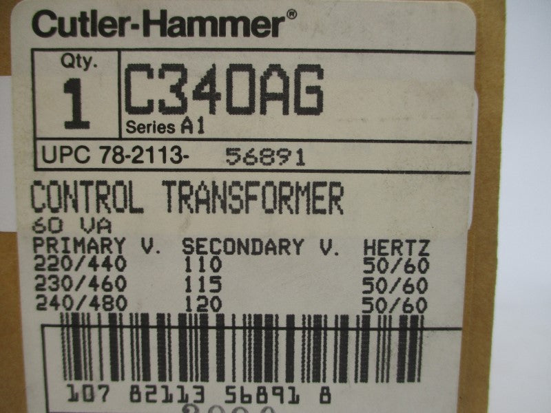 CUTLER HAMMER C340AG SER. A1 240/480V 0.6A NSMP