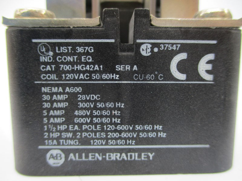 ALLEN BRADLEY 700-HG42A1 SER. A 120VAC 30A NSNP