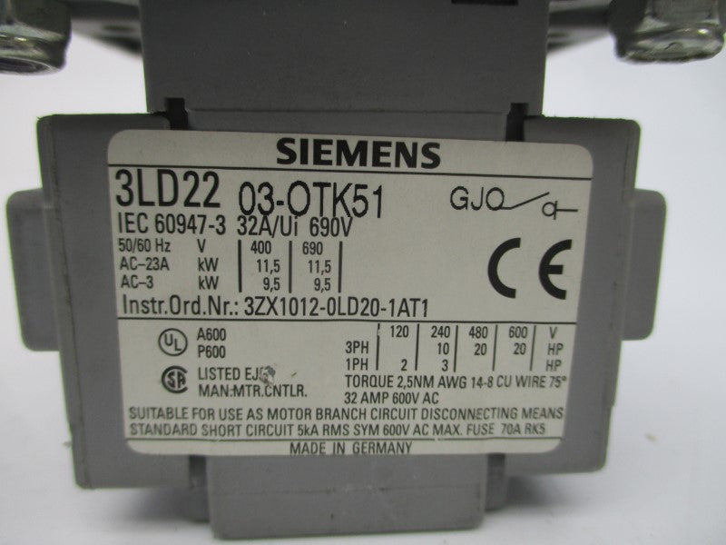 SIEMENS 3LD2203-0TK51 690VAC 32A NSNP