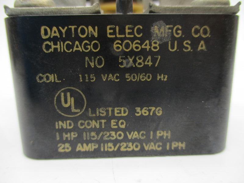 DAYTON ELECTRIC 5X847 115VAC 25A UNMP