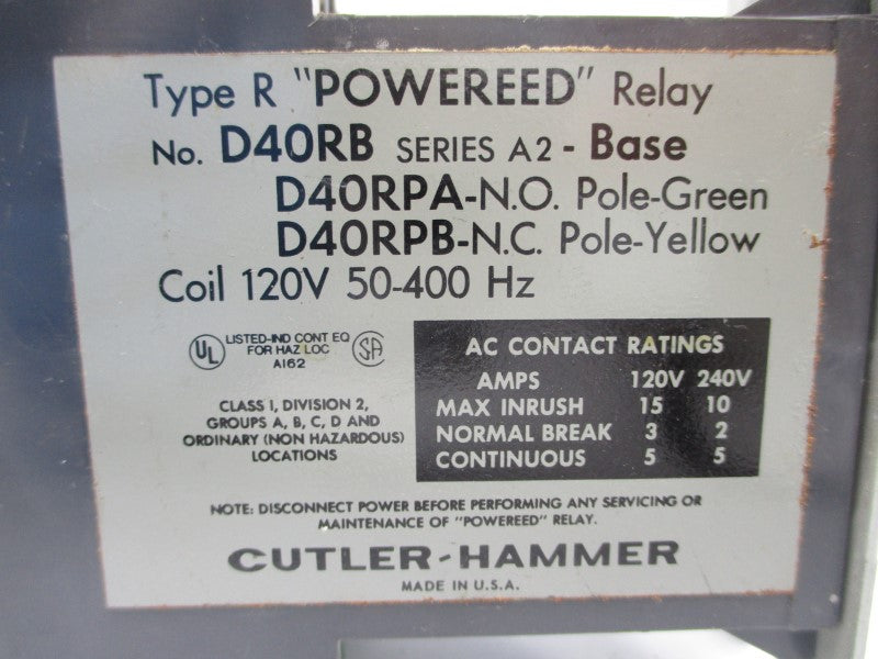 CUTLER HAMMER D40RB SER. A2 120V 15A UNMP