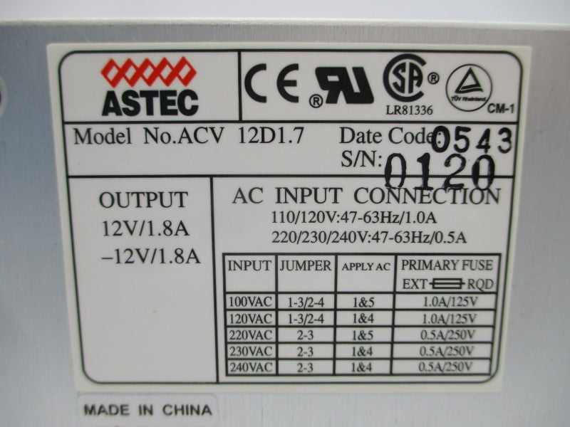 ASTEC 73-385-018 ACV12D1.7 240VAC 1.0A NSMP