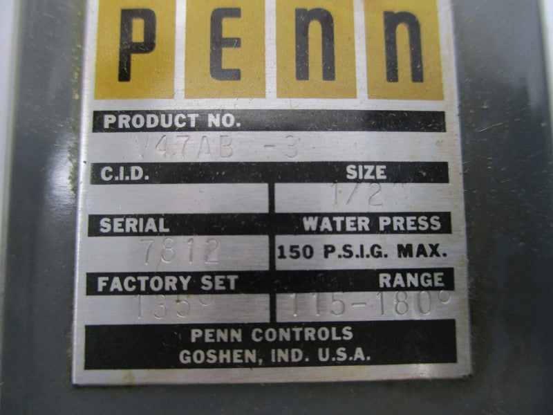 PENN CONTROLS V47AB-3 150PSI 1/2" NSMP