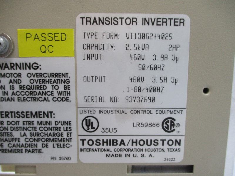 TOSHIBA/HOUSTON VT130G2+4025 460V 3.9A UNMP
