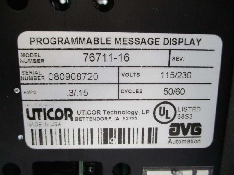 UTICOR TECHNOLOGY 76711-16 115/230V .3/.15A NSNP