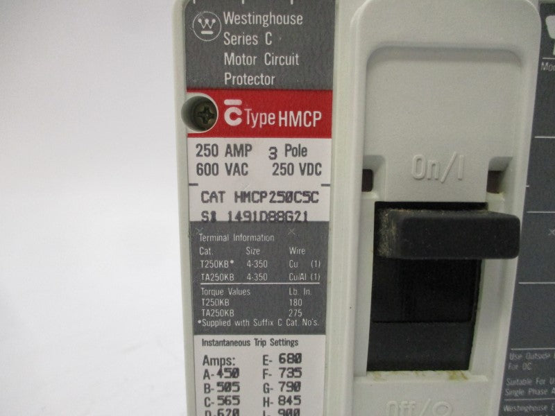 WESTINGHOUSE HMCP250C5C SER. C 600VAC 250A NSMP
