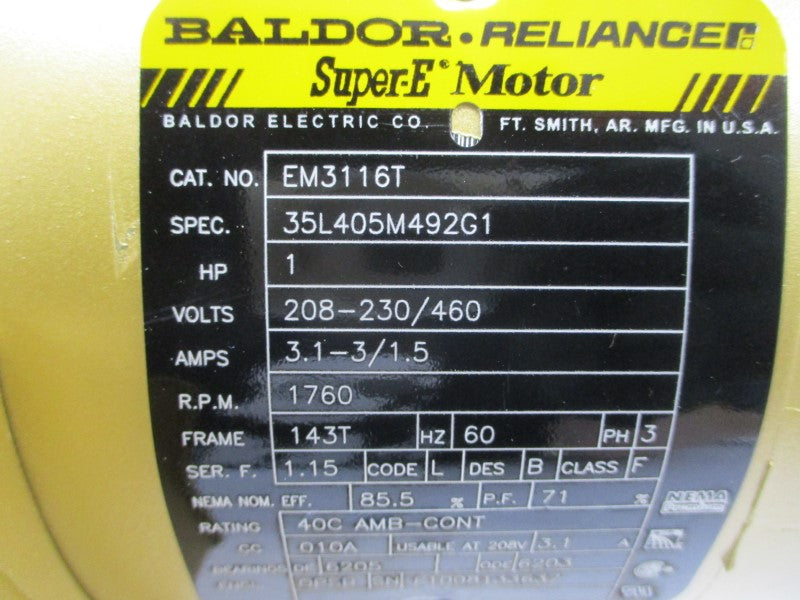 BALDOR EM3116T 35L405M492G1 208-230/460V 3.1-3/1.5A NSNP