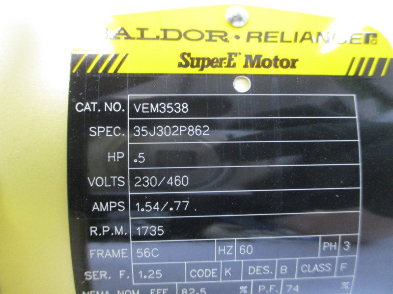 BALDOR VEM3538 35J302P862 230/460V 1.54/.77A NSNP