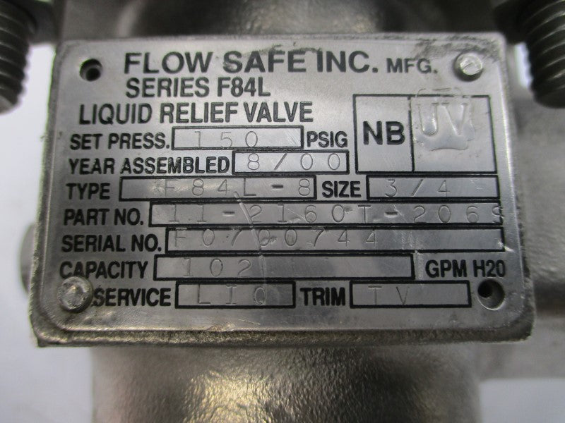 FLOW SAFE F84L-8 11-2160T-206S 150PSI 3/4" REMAN
