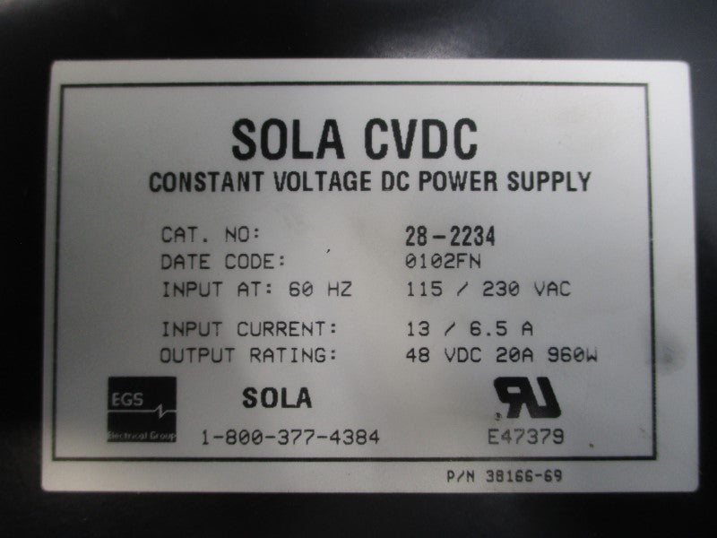 SOLA 28-2234 115/230VAC 13/6.5A NSNP