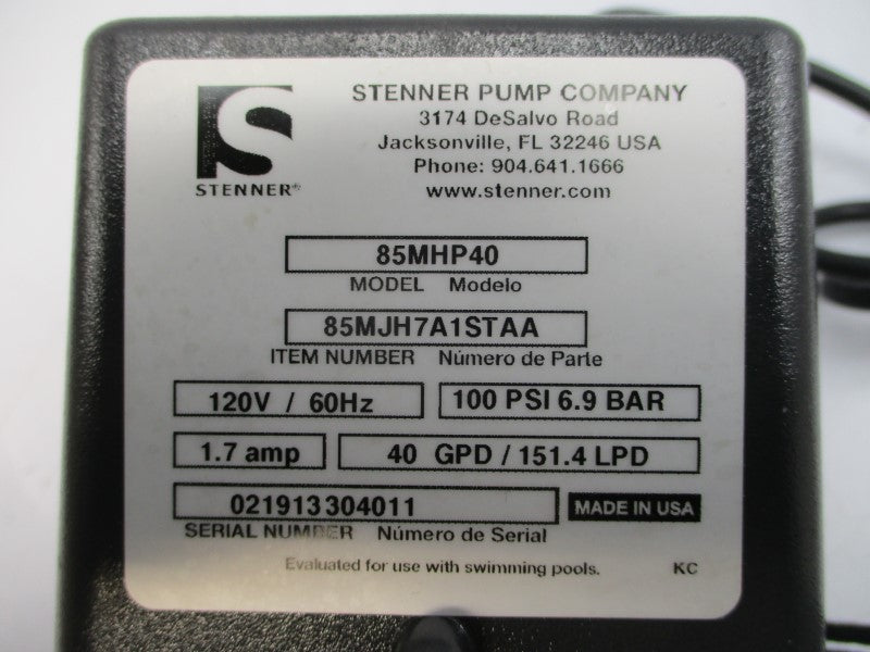 STENNER PUMP 85MHP40 85MJH7A1STAA 120V 1.7A 100PSI NSNP