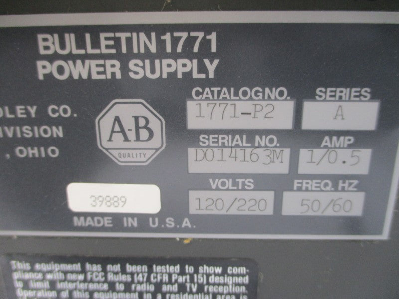 ALLEN BRADLEY 1771-P2 SER. A 120/220V 1/0.5A UNMP