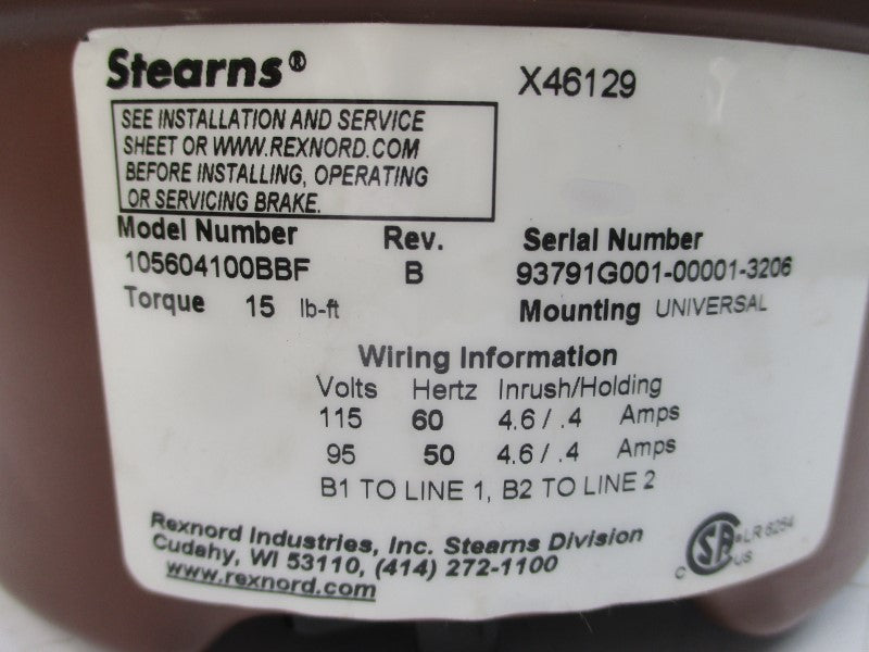 STEARNS 105604100BBF 95/115V 4.6/.4A REV. B NSNP