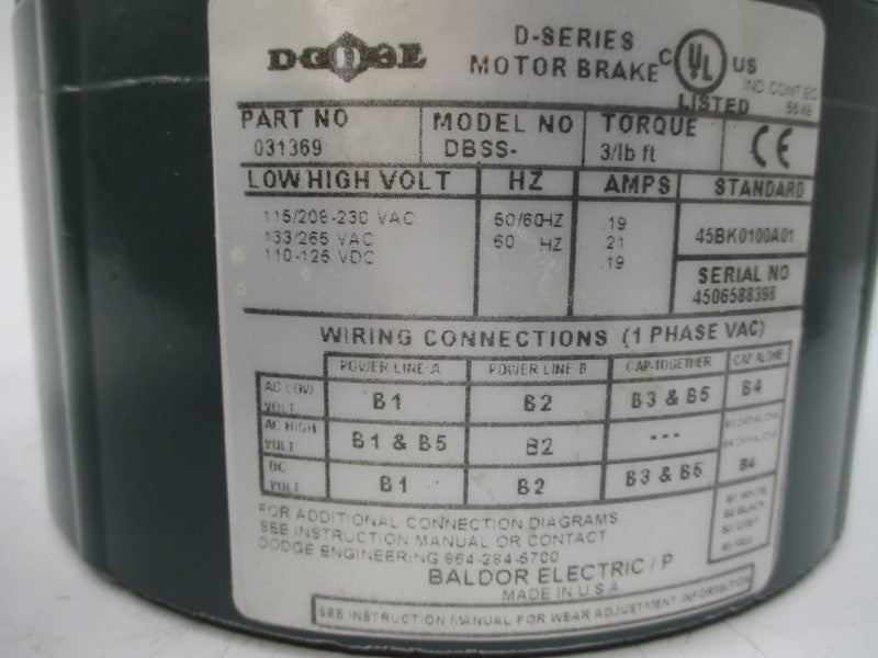 DODGE 031369 115/208-230VAC .19/.21A NSNP