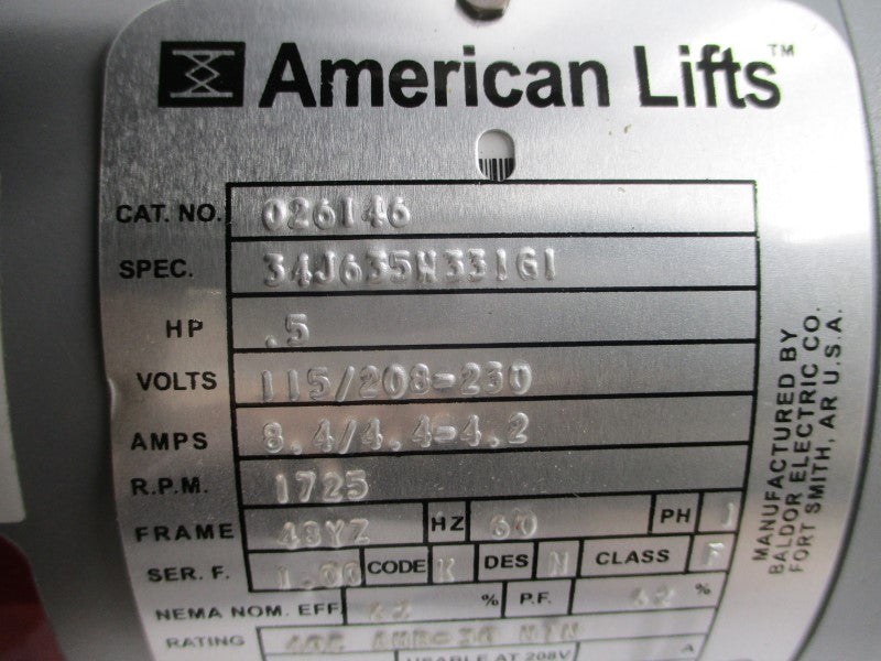 AMERICAN LIFTS 026146 34J635N331G1 115/208-230V 8.4/4.4-4.2A NSNP