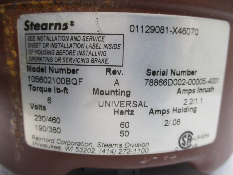 STEARNS 105602100BQF 230/460V 2.2/1.1A REV. A UNMP