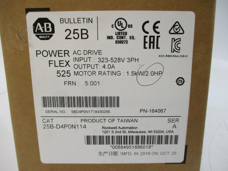 ALLEN BRADLEY 25B-D4P0N114 SER. A F/W 5.001 323-528V 4.0A NSMP