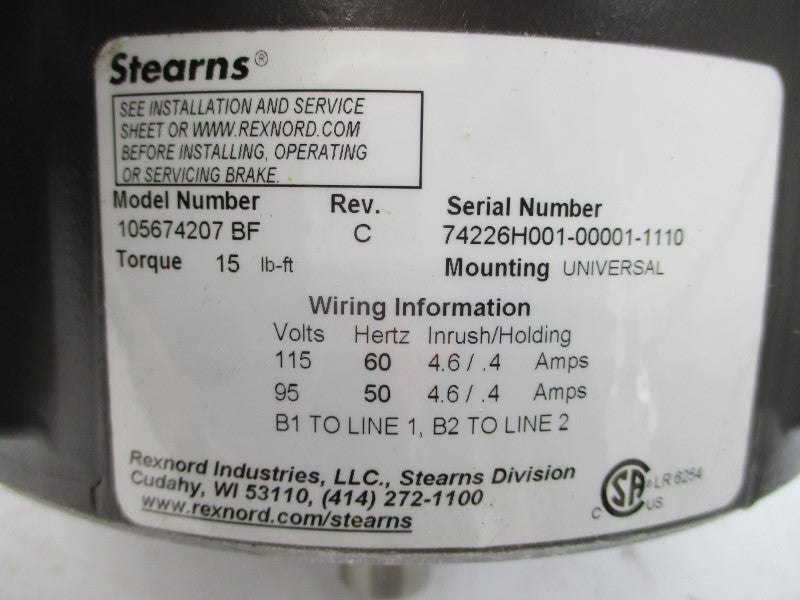 STEARNS 105674207BF 115V 4.6/.4A REV. C NSNP