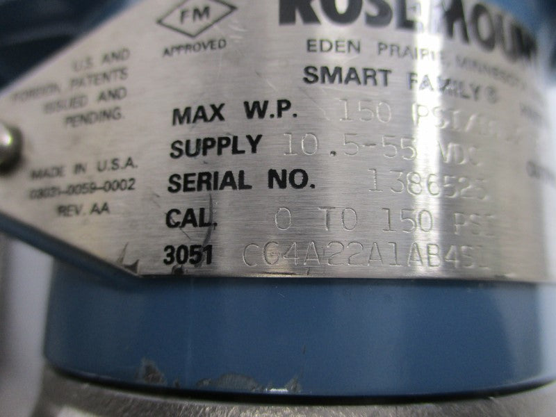ROSEMOUNT 3051CG4A22A1AB4S1 10.5-55VDC 0-150PSI NSNP