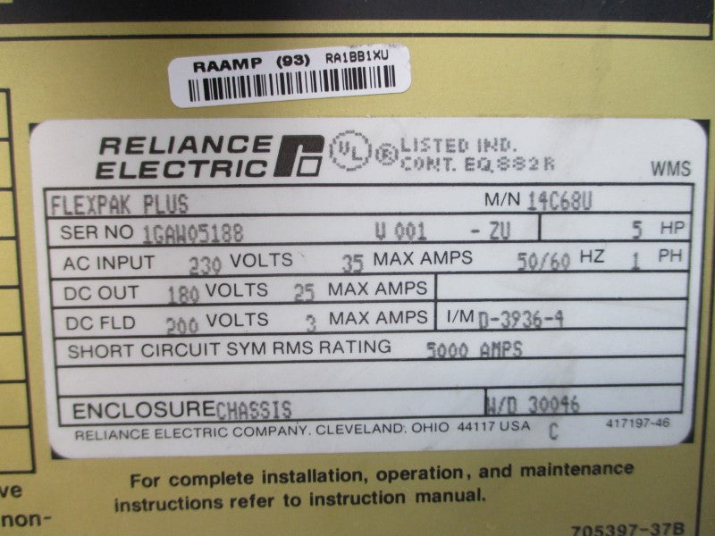 RELIANCE ELECTRIC 14C68U 230VAC 35A UNMP