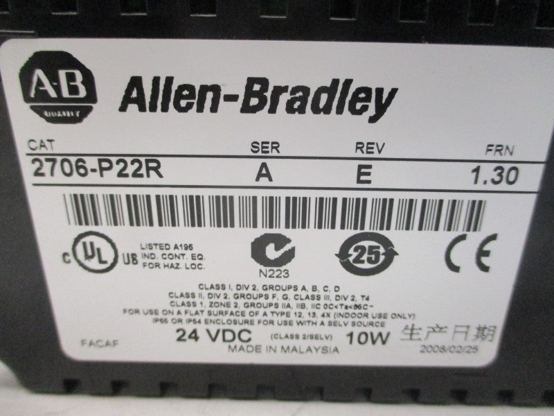 ALLEN BRADLEY 2706-P22R SER. A F/W 1.30 24VDC REV. E NSNP