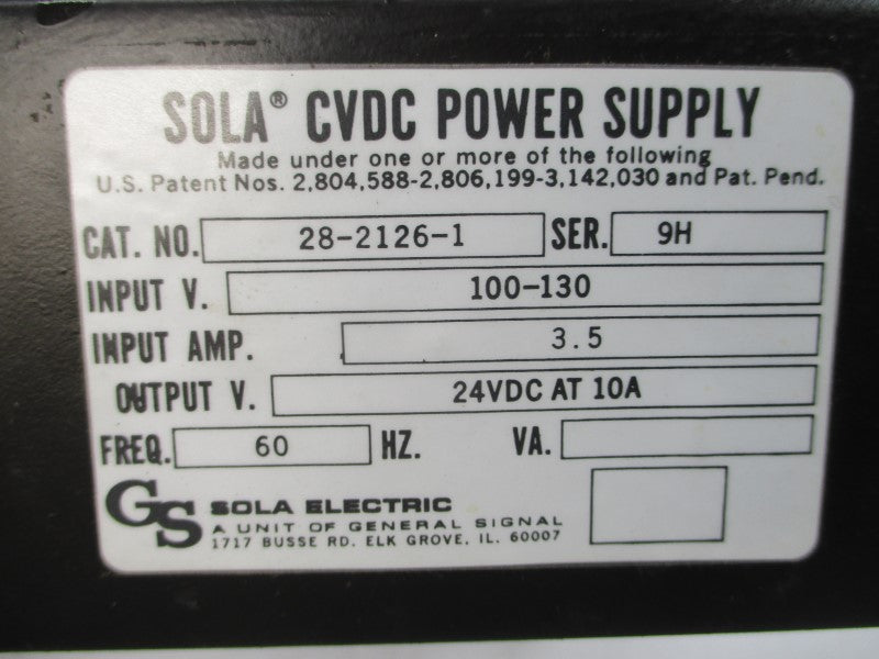 SOLA ELECTRIC 28-2126-1 100-130V 3.5A UNMP