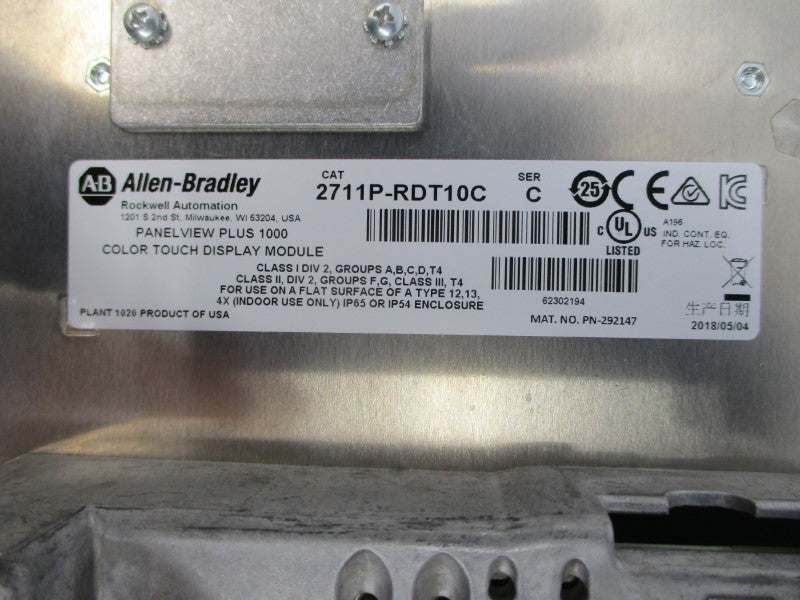 ALLEN BRADLEY 2711P-T10C4A8 SER. B 100-240VAC 1.3-0.65A NSNP