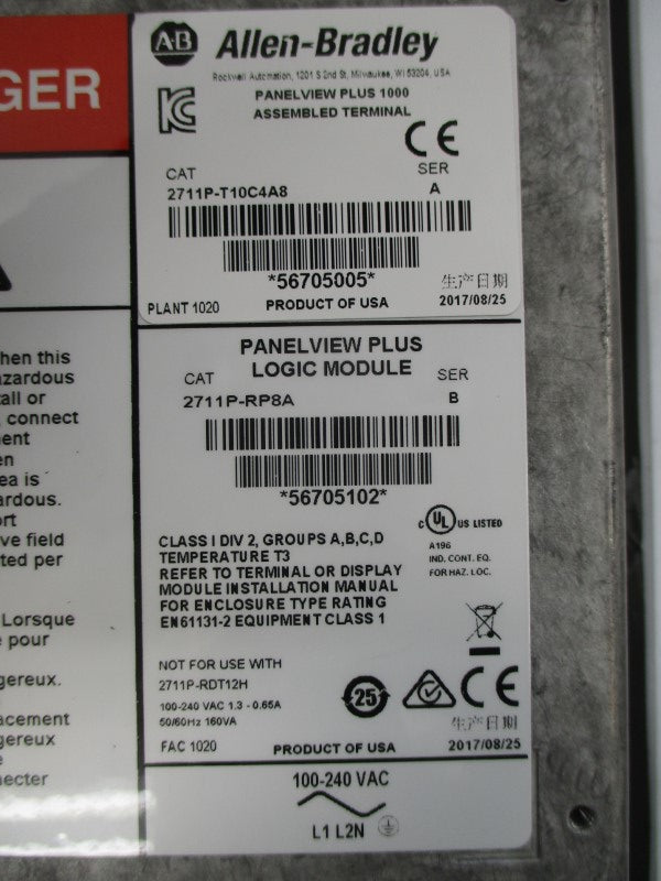 ALLEN BRADLEY 2711P-T10C4A8 SER. B 100-240VAC 1.3-0.65A NSNP
