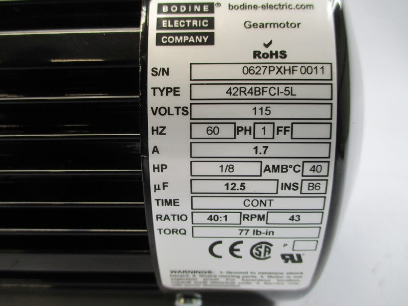 BODINE ELECTRIC 42R4BFCI-5L 0627PX 115V 1.7A NSMP