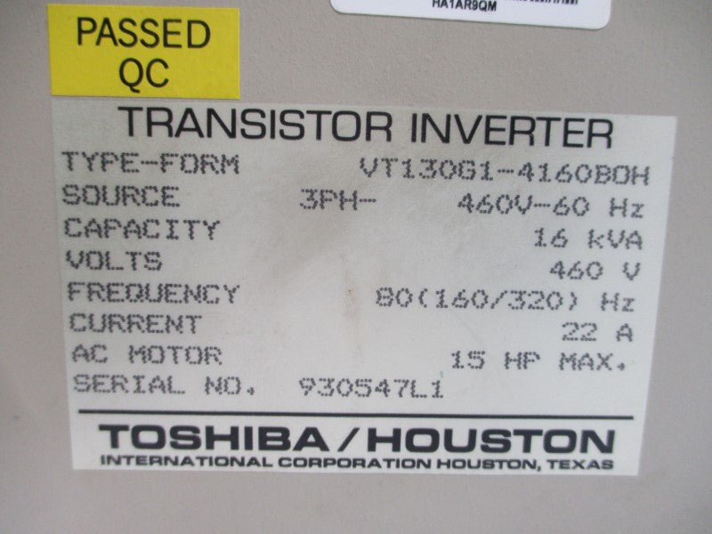 TOSHIBA/HOUSTON VT130G1-4160BOH 460VAC 22A UNMP