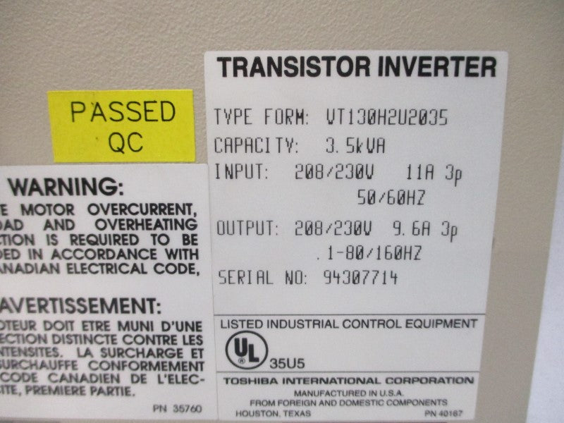 TOSHIBA VT130H2U2035 208/230V 11A NSNP