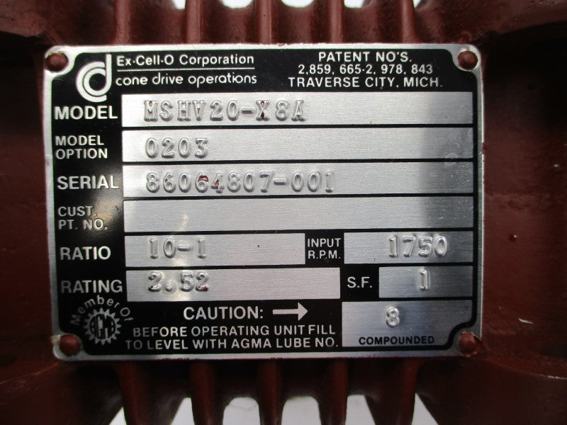 CONE DRIVE MSHV20-X8A 0203 NSNP