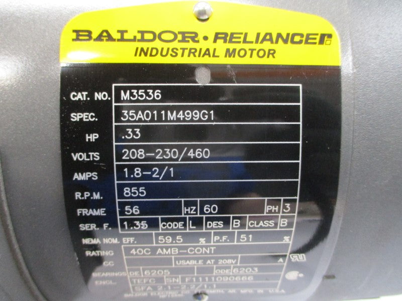BALDOR M3536 35A011M499G1 208-230/460V 1.8-2/1A NSNP