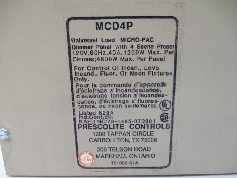PRESCOLITE CONTROLS MCD4P 120V 40A NSNP