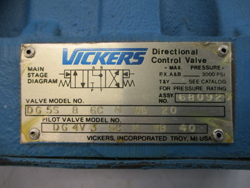 VICKERS DG5S86CMWB20 680920 110-115/120VAC .54/.64A 2250/5000PSI UNMP