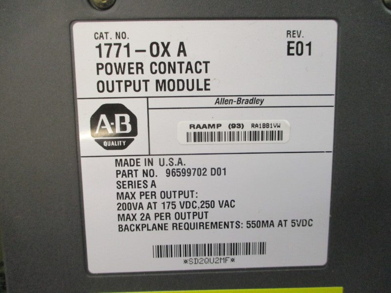 ALLEN BRADLEY 1771-OX SER. A 250VAC 2A REV. E01 UNMP