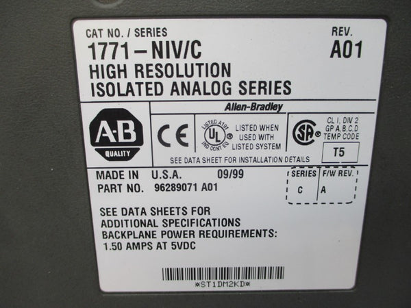 ALLEN BRADLEY 1771-NIV SER. C F/W A 5VDC 1.50A REV. A01 UNMP