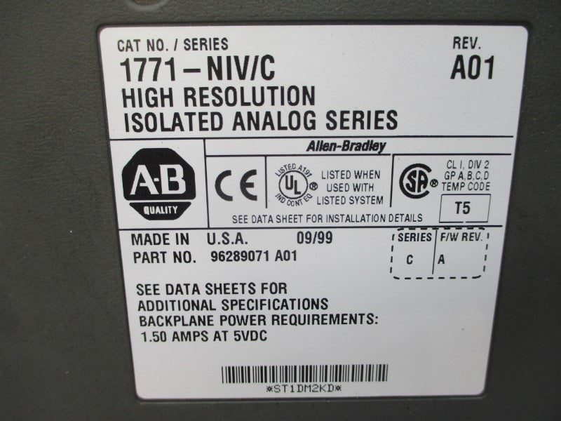 ALLEN BRADLEY 1771-NIV SER. C F/W A 5VDC 1.50A REV. A01 UNMP