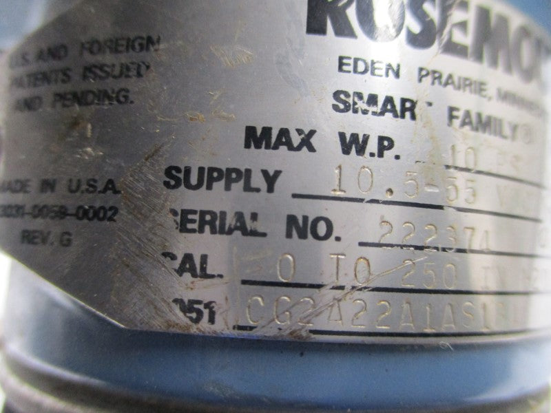 ROSEMOUNT 3051CG2A22A1AS1B4 10.5-55VDC 10PSI UNMP