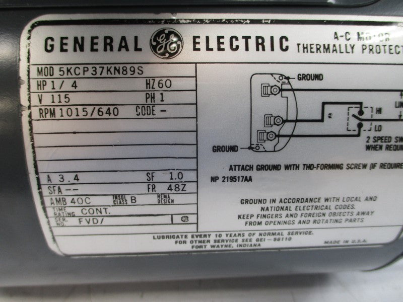 GENERAL ELECTRIC 5KCP37KN89S 115VAC 3.4A NSNP