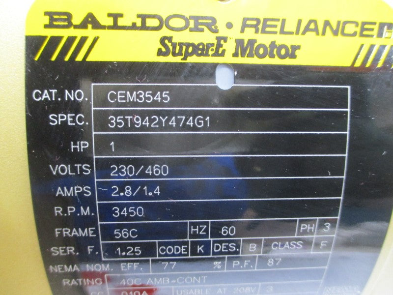 PULSAFEEDER AE1012834-1 W/ BALDOR CEM3545 35T942Y474G1 230/460V 2.8/1.4A NSNP