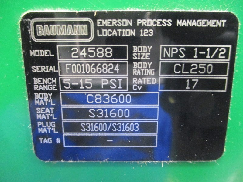 FISHER EMERSON BAUMANN 24588 TYPE 3660 5-15PSI 1-1/2" NSNP