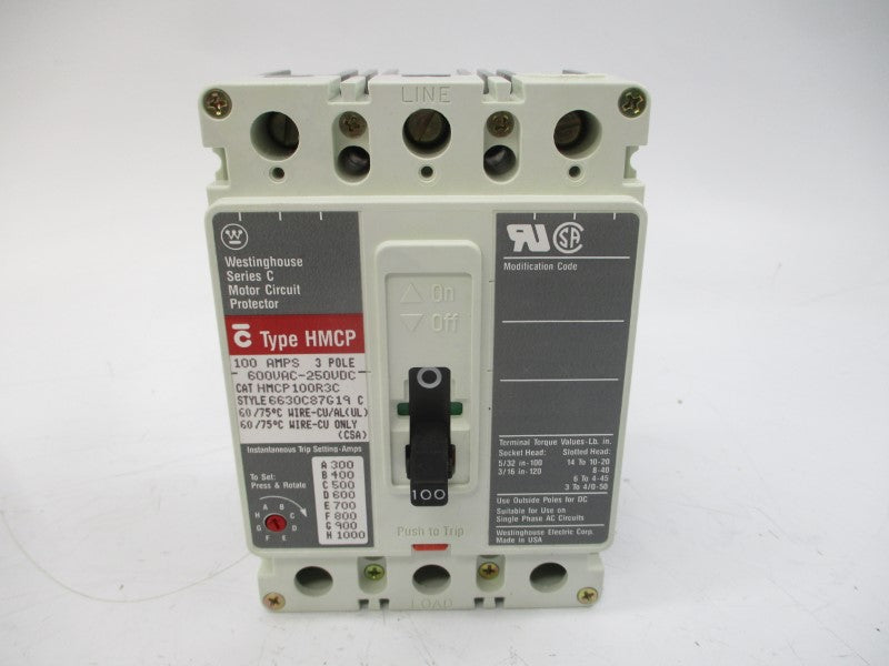 WESTINGHOUSE HMCP100R3C 6630C87G19 SER. C 600VAC 100A NSMP