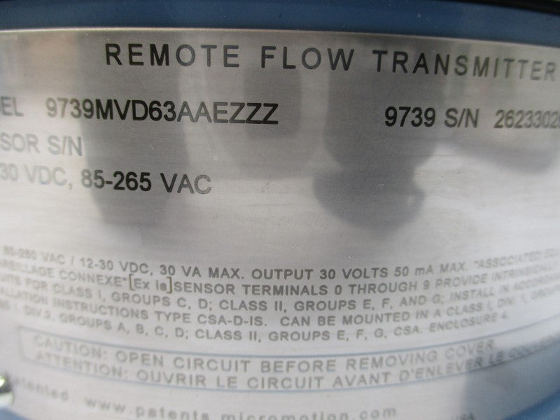 MICRO MOTION 9739MVD63AAEZZZ 85-265VAC NSNP