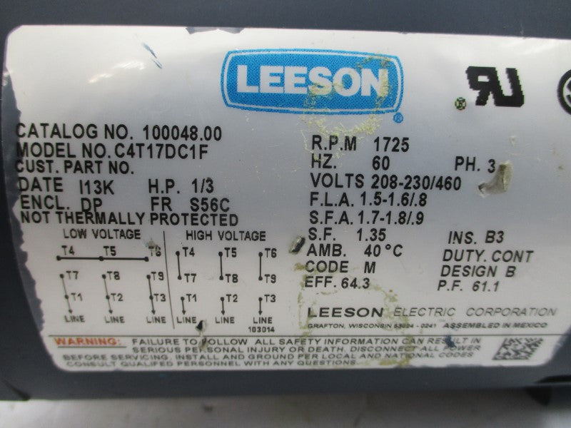 LEESON 100048.00 C4T17DC1F 208-230/460V 1.5-1.6/.8A NSNP