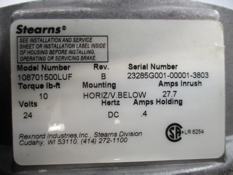 STEARNS 108701500LUF 24VDC .4A REV. B NSNP