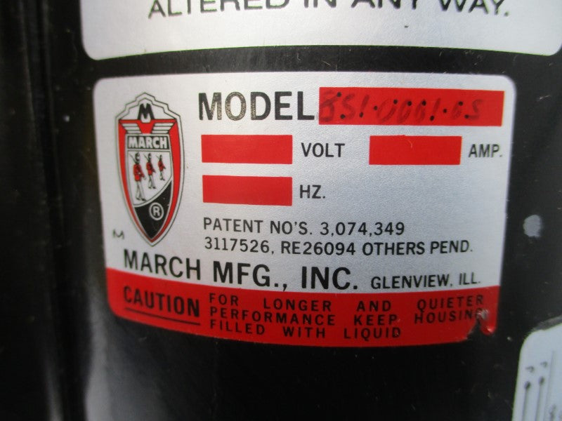 BALDOR ULFILEE46145 33-958-957 W/ MARCH 851-0001-6S 230V .8-.7A NSNP