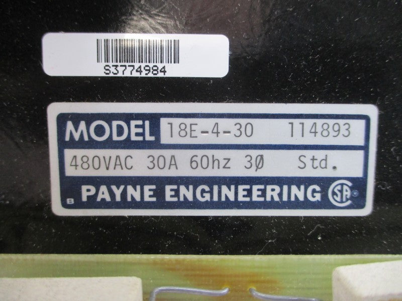 PAYNE ENGINEERING 18E-4-30 114893 480VAC 30A UNMP