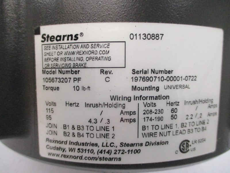 STEARNS 105673207PF 95-115V 4.3/.3A REV. C NSMP
